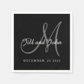 Klassisches Schwarz-Weiß-Monogramm-Papier Napkins Serviette (Vorderseite)