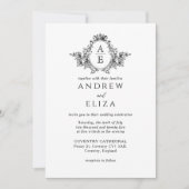 Klassisches Schwarz-Weiß-Monogramm-Wappen Einladung (Vorderseite)