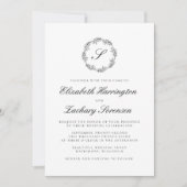 Klassisches Schwarz-Weiß-Monogramm-Wraath-Script Einladung (Vorderseite)