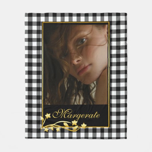 Klassisches Schwarz/Weiß Personalisiertes Foto Gol Fleecedecke (Vorderseite)