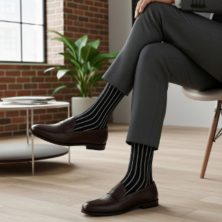 Klassisches Schwarz-Weiß-Pinstripe-Kleid Socken