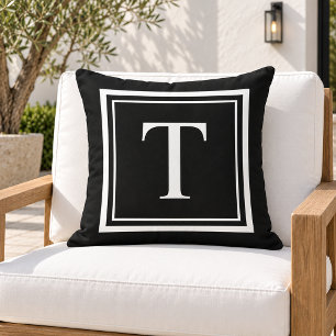 Klassisches Schwarz-Weiß-Quadratrahmen-Monogramm Kissen