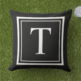 Klassisches Schwarz-Weiß-Quadratrahmen-Monogramm Kissen