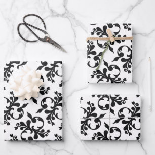 Klassisches Schwarz-Weiß-Rokokomuster Weihnachten  Geschenkpapier Set