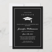 Klassisches Schwarz-Weiß-Script-Abschluss-Foto Einladung (Vorderseite)