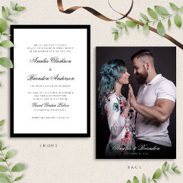 Klassisches Schwarz-Weiß-Script-Foto Hochzeit Einladung