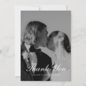 Klassisches Schwarz-Weiß-Script-Hochzeitsfoto Dankeskarte (Vorderseite)