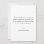 Klassisches Schwarz-Weiß-Script-Hochzeitsfoto Dankeskarte (Rückseite)