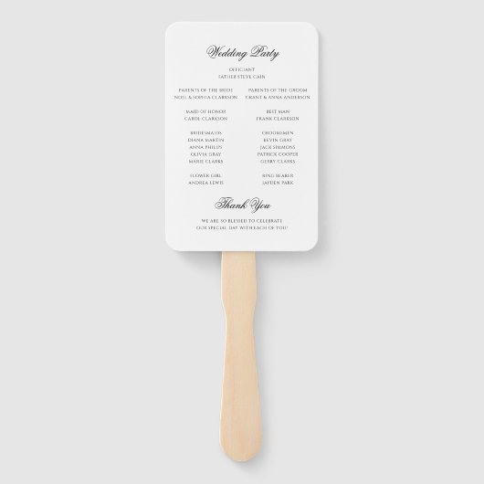 Klassisches Schwarz-Weiß-Script-Hochzeitsprogramm Fächer (Rückseite)