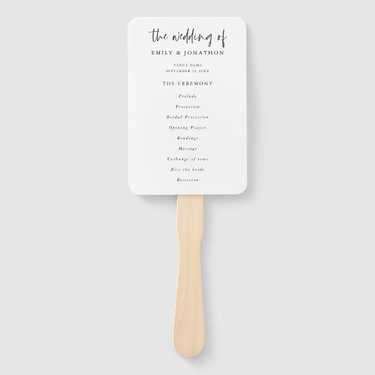 Klassisches Schwarz-Weiß-Script-Hochzeitsprogramm Fächer (Vorderseite)