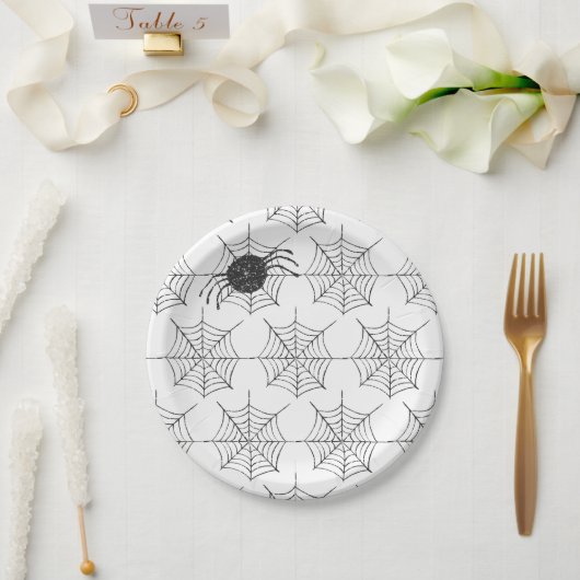 Klassisches Schwarz-weiß Spider Web-Halloween-Part Pappteller (Hochzeit)