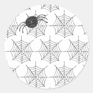 Klassisches Schwarz-weiß Spider Web-Halloween-Part Runder Aufkleber