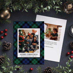 Klassisches Schwarz-Weiß-Tartan-Weihnachtsfoto Feiertagskarte
