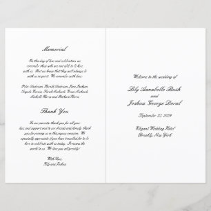 Klassisches Schwarz-Weiß-Timeless-Hochzeitsprogram