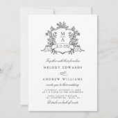 Klassisches Schwarz-Weiß-Wappen-Hochzeit in einem Einladung (Vorderseite)