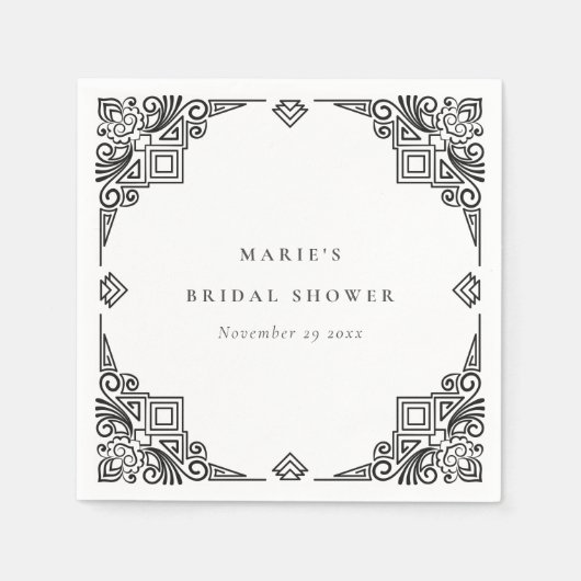 Klassisches Schwarz-weißes Art Deco Verziertes Bra Serviette (Vorderseite)