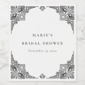 Klassisches Schwarz-weißes Art Deco Verziertes Bra Weinetikett (Einzelnes Label)