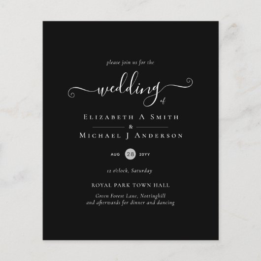 Klassisches Schwarz-weißes Budget für Hochzeitsrei Flyer (Vorne)