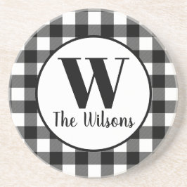 Klassisches Schwarz-weißes Buffalo-Kariertes Monog Getränkeuntersetzer