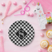 Klassisches Schwarz-weißes Buffalo-Quadrat-Monogra Pappteller (Party)