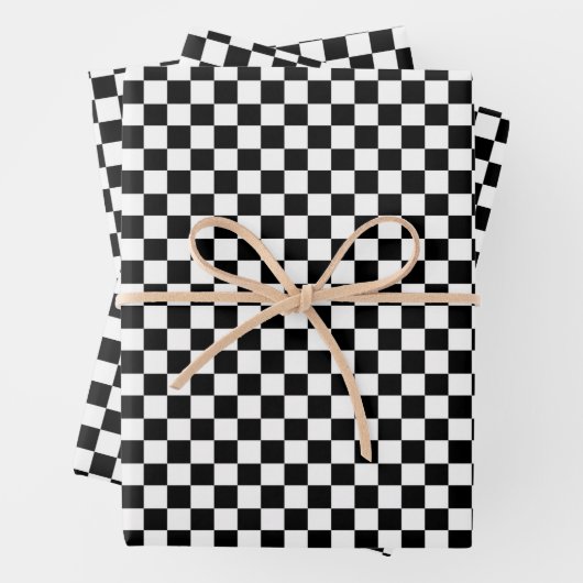 Klassisches Schwarz-weißes Kariert Geschenkpapier Set (Beispiel)
