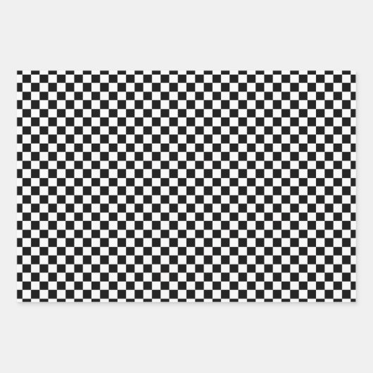 Klassisches Schwarz-weißes Kariert Geschenkpapier Set (Vorderseite)