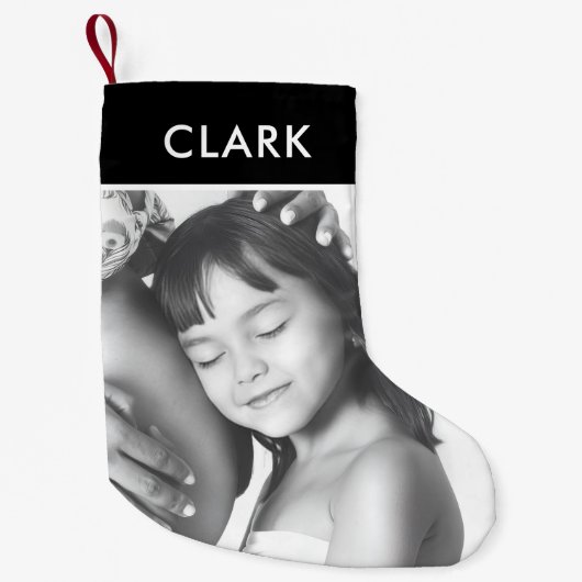 Klassisches Schwarz-weißes Kariertes Foto Tartan Kleiner Weihnachtsstrumpf (Vorderseite)