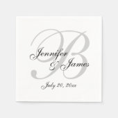 Klassisches Schwarz-weißes Monogramm-Hochzeitspapi Serviette (Vorderseite)