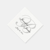 Klassisches Schwarz-weißes Monogramm-Hochzeitspapi Serviette (Ecke)