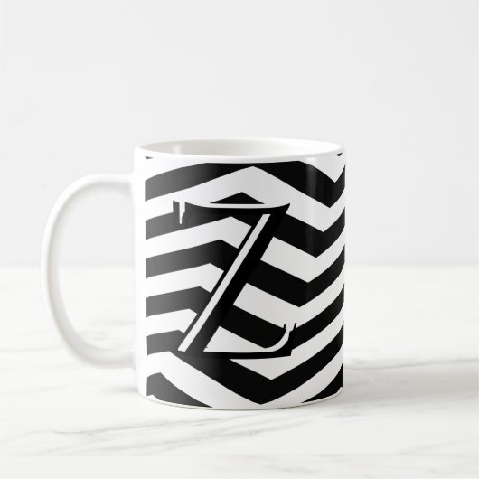 Klassisches Schwarz-weißes Zickzack Zig Zag Monogr Kaffeetasse (Links)