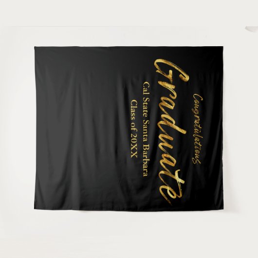 Klassisches Schwarzes Gold-Script-Gratulationsgrad Wandteppich (Vorderseite (Horizontal))