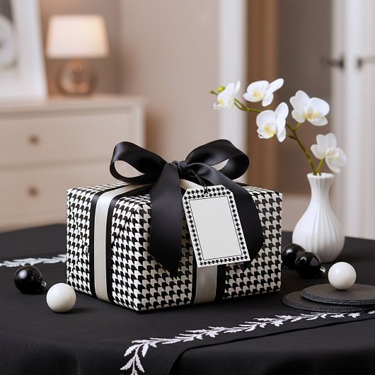 Klassisches Schwarzes Hahnentrittmuster Geschenkpapier