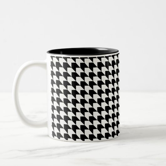 Klassisches Schwarzes Hahnentrittmuster Zweifarbige Tasse (Links)