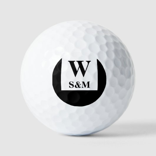 Klassisches schwarzes Hochzeitsmonogramm Golfball (Vorderseite)