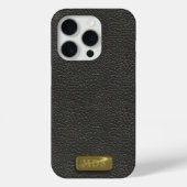 Klassisches Schwarzes Imitat Leather Gold Monogram Case-Mate iPhone Hülle (Rückseite)
