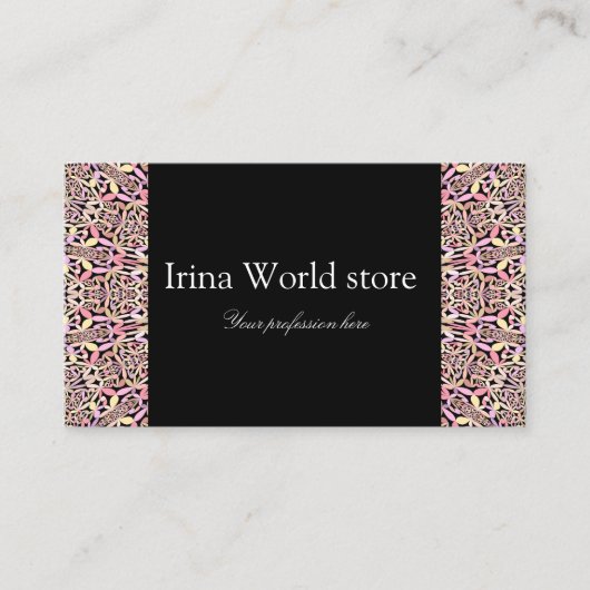 Klassisches schwarzes Mandala mit rosa und schwarz Visitenkarte (Vorderseite)