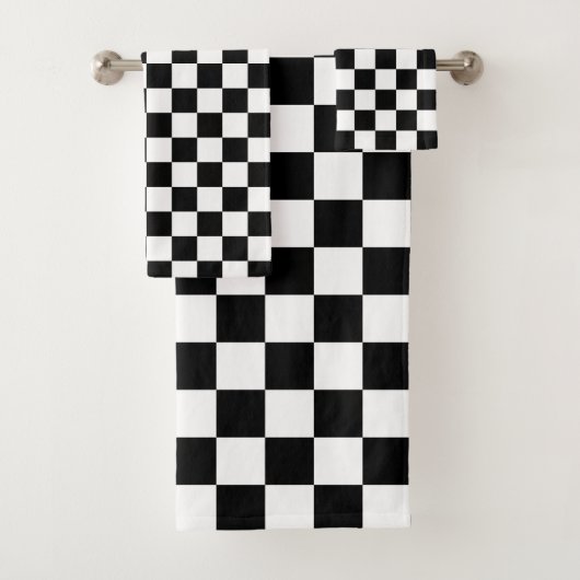 Klassisches schwarzes Schachbrettmuster Badhandtuch Set (Insitu)