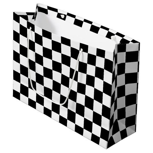 Klassisches schwarzes Schachbrettmuster Große Geschenktüte (Vorderseite Schrägansicht)