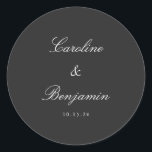 Klassisches Schwarzes Skript-Elegant Hochzeit nach Runder Aufkleber<br><div class="desc">Stilvolle formale klassische klassische Schrift Elegante Hochzeit Einladung Custom Classic Round Aufkleber mit schwarzem Hintergrund und weißem Text</div>