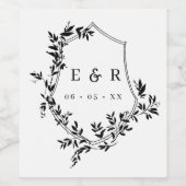 Klassisches Schwarzes Wappen und Blätter Monogramm Weinetikett (Einzelnes Label)