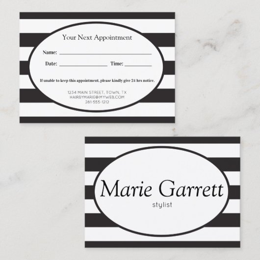 Klassisches Schwarzstreifengeschäft Terminkarte (Vorne/Hinten)