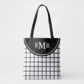 Klassisches Schwarzweiss-Gitter-Streifen-Monogramm Tasche (Vorderseite)