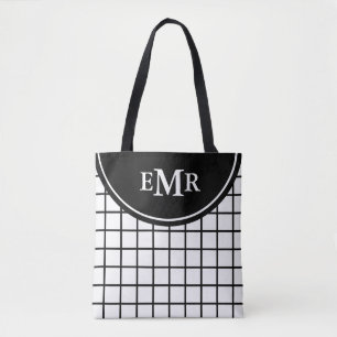 Klassisches Schwarzweiss-Gitter-Streifen-Monogramm Tasche