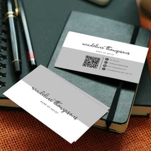 Klassisches Script Dual Tone Silver Grau Script QR Visitenkarte