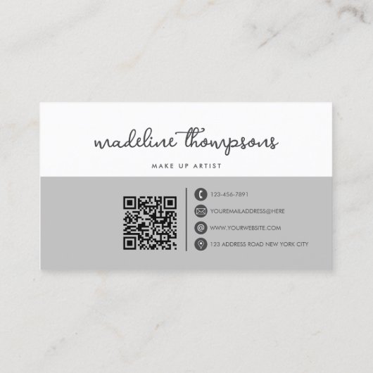 Klassisches Script Dual Tone Silver Grau Script QR Visitenkarte (Rückseite)