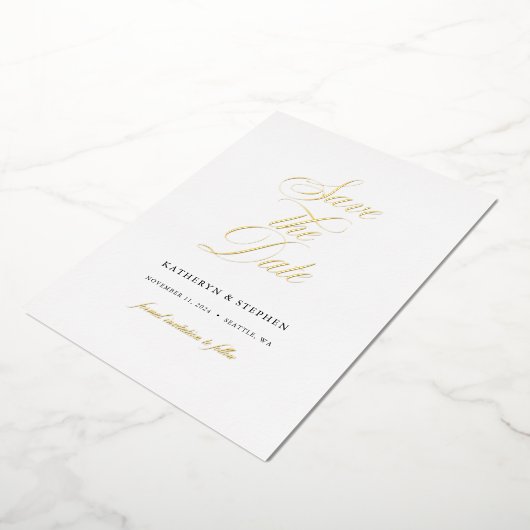 Klassisches Script Elegant Wedding Save the Date G Folieneinladung (Gedreht)