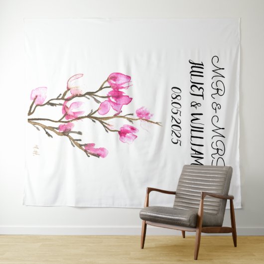 Klassisches Script Mr. & Mrs. Wedding Backdrop Ban Wandteppich (Beispiel (Horizontal))