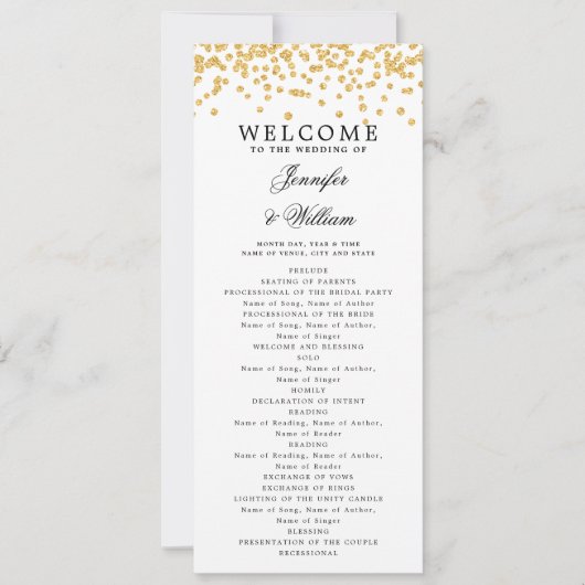 Klassisches Script Wedding Program Confetti Gold Einladung (Vorderseite)