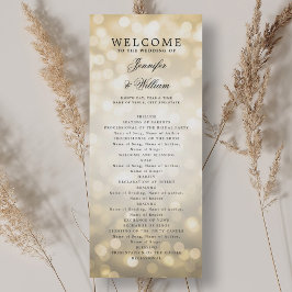 Klassisches Script Wedding Program Gold Bokeh Ligh Einladung