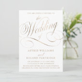Klassisches Script White & Imitate Gold Wedding Einladung (Stehend Vorderseite)